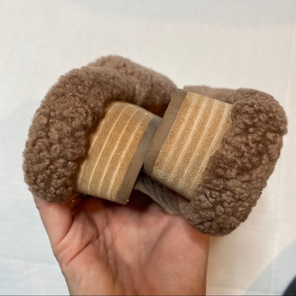 Vince Gaia Shearling Sherpa Mules Block Heel Tan - Picture 10 of 10